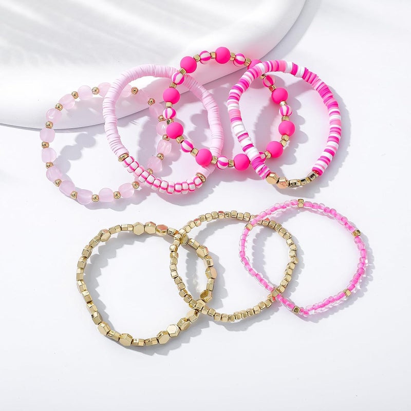 GOOJIDS Surfer Heishi Clay Bead Bracelets for Women Bohemian Stackable Gold Plated Beaded Stretch Bracelets Elastic Layering Friendship Bracelets Set Boho Jewelry - Image 3